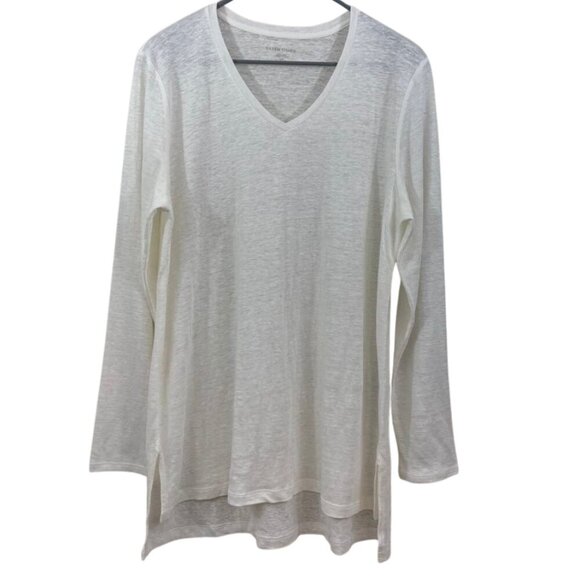 Eileen Fisher Small Off-White Linen V-Neck Top - Picture 1 of 7